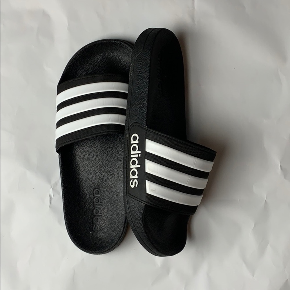 Black and White Adidas Flip Flops